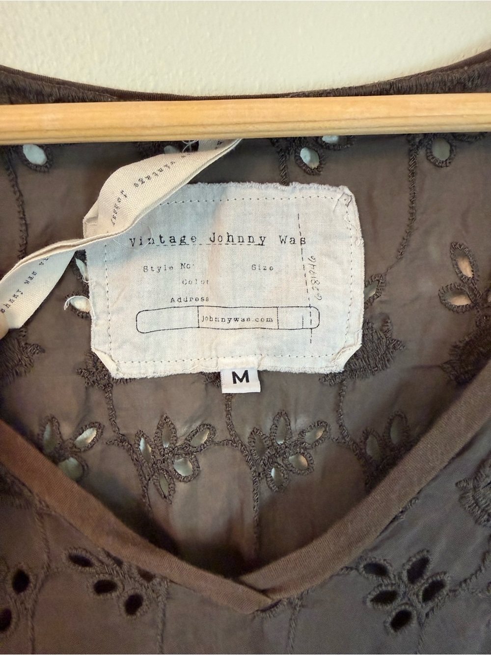 Johnny Was Vintage Brown Silk Eyelet Tunic Dress Medium - Picture 2 of 6